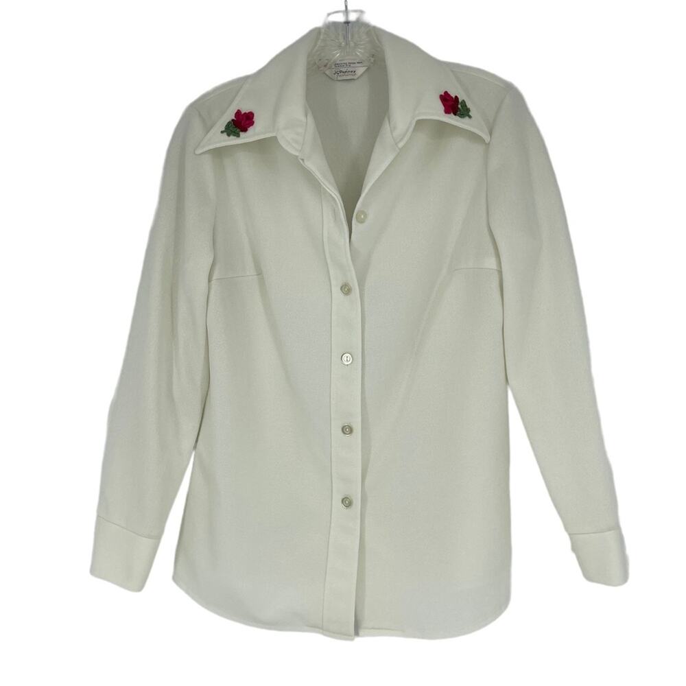 JC Penny Polyester Floral Embroidered Vintage Blouse Medium